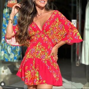 FARM Rio Vibrant Floral Dress in Red and Yellow